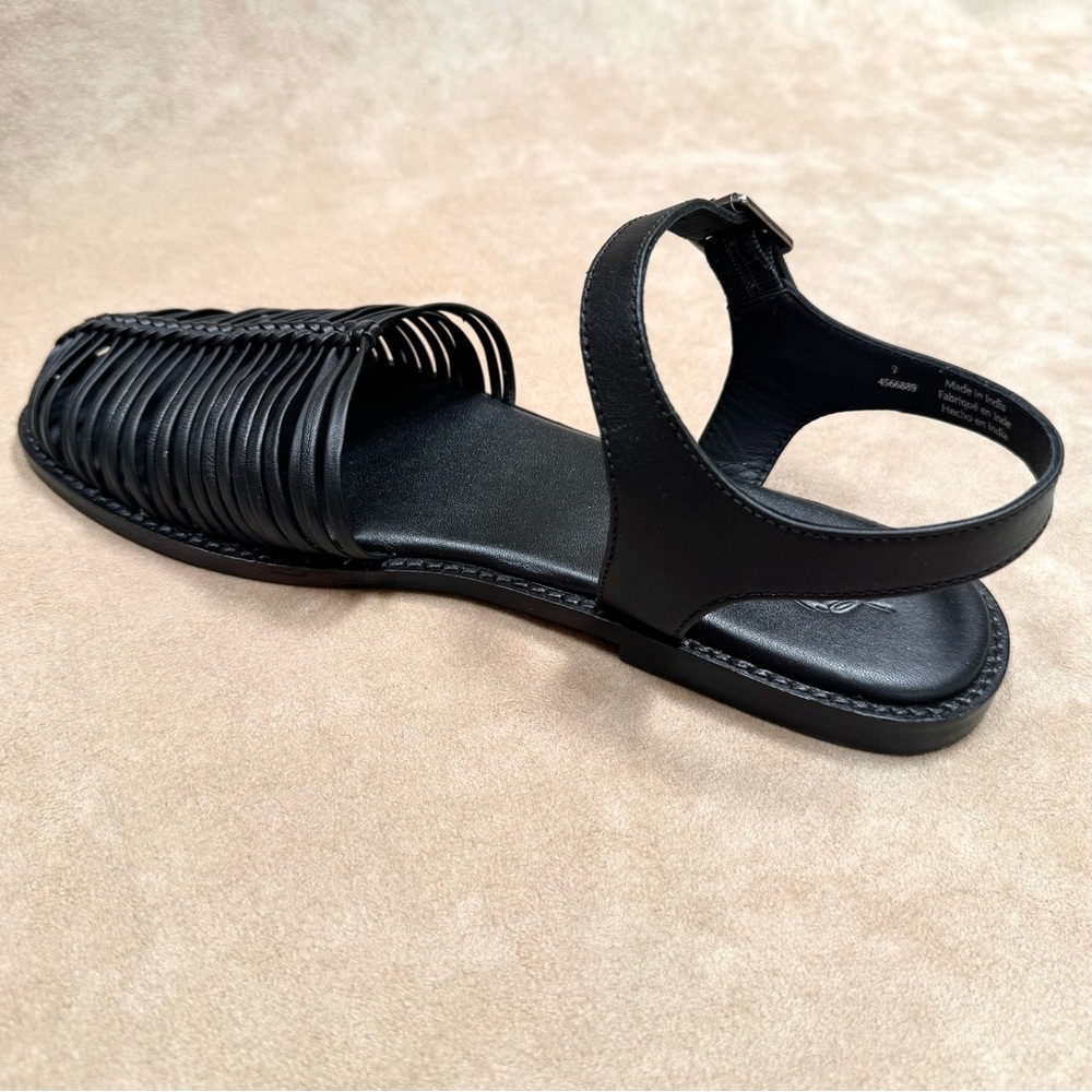New Free People Frankie Fisher Flat Sandals Shoes Black Leather 9 39 - Picture 7 of 12